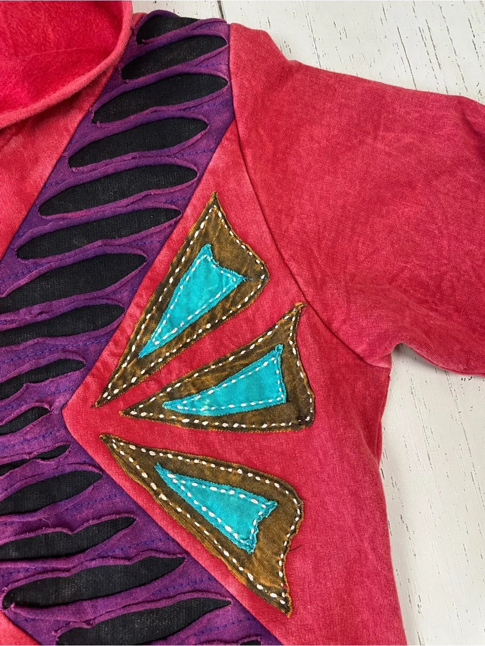 Rising International‎ Patchwork Embroidered Long Zip Up Hoodie *Made in Nepal